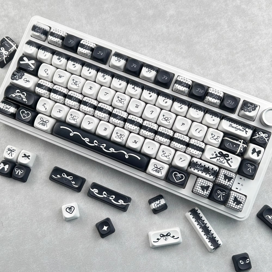 MAIMOOO Tastenkappen mit Schleifen-Design in Schwarz-Weiß, PBT Material, MOA-Profil, rund für mechanische Tastaturen - Bild 6