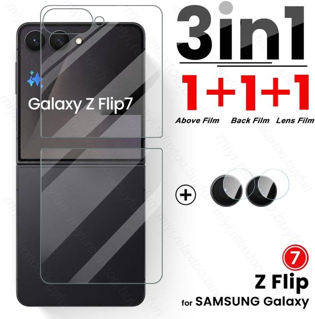 3-in-1 Schutzset für Samsung Galaxy Z Flip 7 5G mit gehärtetem Glas für Kamera, Rückseite und äußeren Bildschirm in Transparent - Bild 1