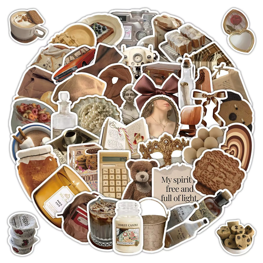 54 Stück braune Aufkleber im INS-Stil für Tagebuch und Scrapbook von Papery Pop Store - Bild 2