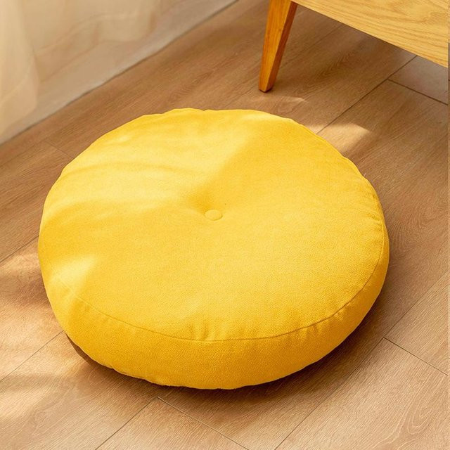 Inyahome Rundes Bodenkissen Gelb, Getuftetes Meditationskissen für Yoga und Wohnzimmer, Durchmesser: 47 cm - Bild 1