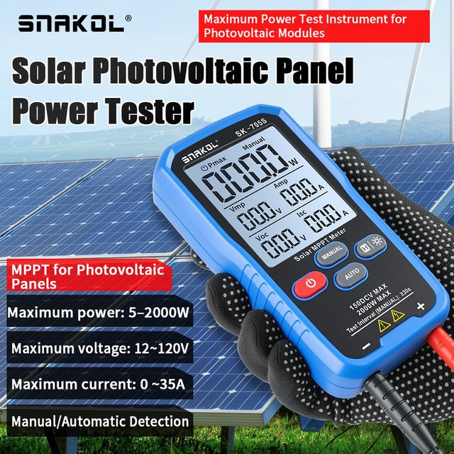 SNAKOL SK-705 Solarmodul-Tester MPPT-Tester 1000W PV-Modul Leistungsmesser für Leerlaufspannung und Kurzschlussstrom in Blau - Bild 1