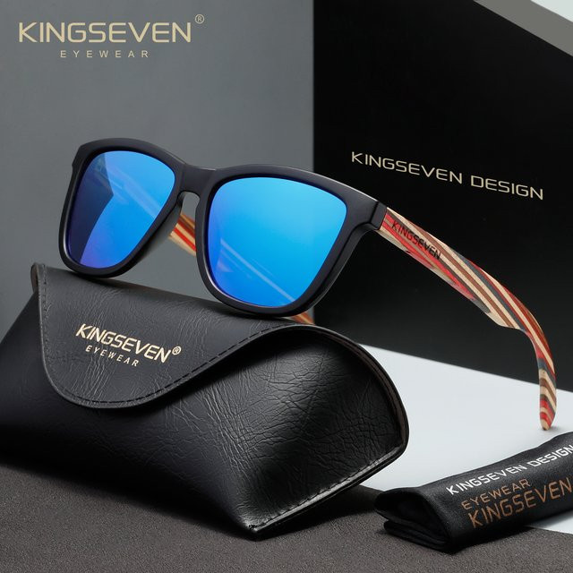 KINGSEVEN Sonnenbrille, Eckige Rahmen, Holz, Schwarz, Unisex, polarisiert - Bild 1