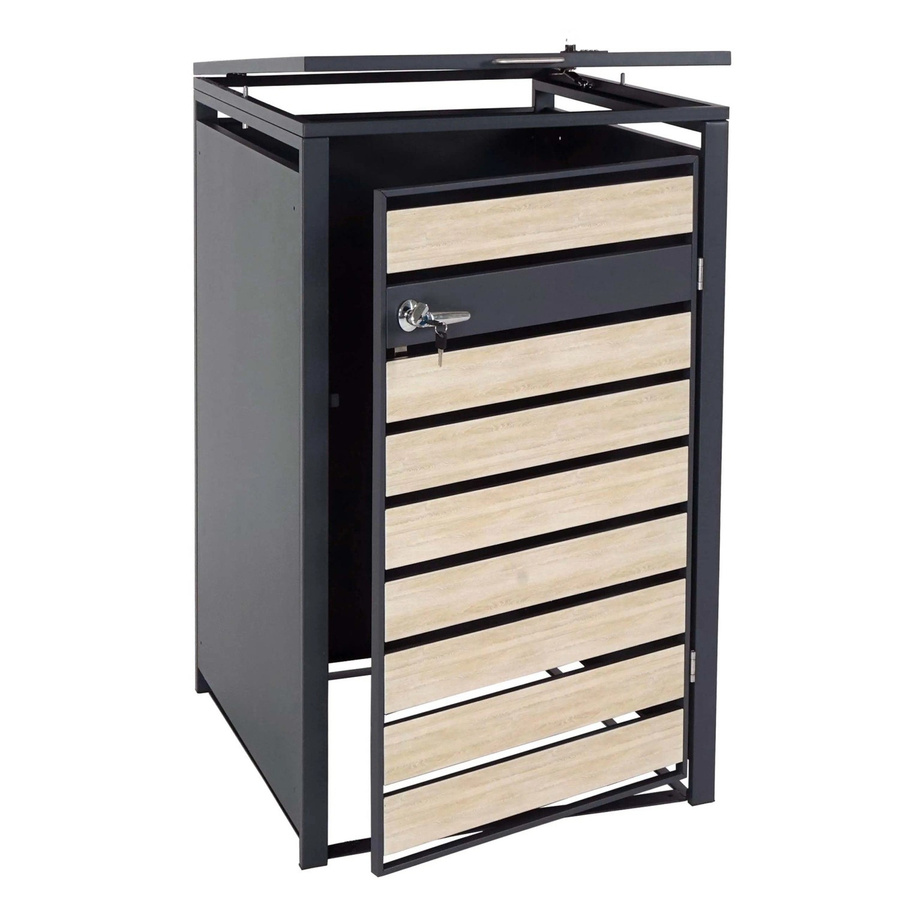 Mülltonnenverkleidung MCW-J81 Mülltonnenbox aus Metall in Anthrazit mit Buche-Holzoptik Hellbraun, H x B x T: 80 x 117 x 68 cm - Bild 2