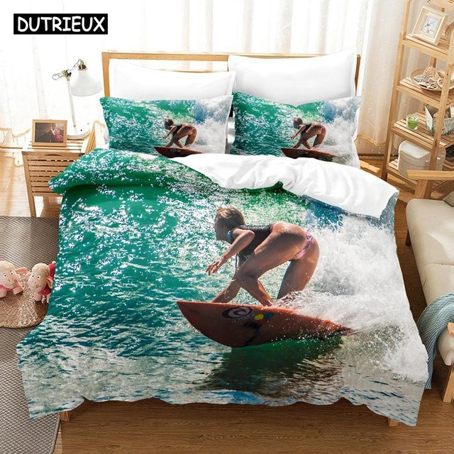 3D Surfen auf dem Meeresboden Bettwäscheset mit Kissenbezug und Reißverschluss, Größe: 135 x 200 cm - Bild 1