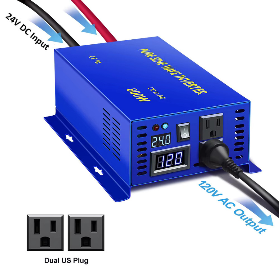 Solar Inverter Wechselrichter mit reiner Sinuswelle 800 W, DC zu AC Konverter für 12 V, 24 V, 48 V, 72 V, 96 V auf 110 V bis 240 V, Farbe: Blau - Bild 2