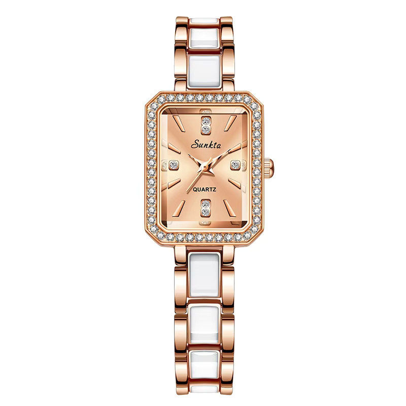 SUNKTA Armbanduhr Edelstahl, Quarz, eckig, Roségold, Damen - Bild 4