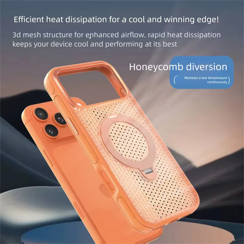 SUNWARD 360 Grad drehbare Metallhalterung mit Netz-Wärmeableitung und magnetischer Hülle für iPhone in Blau inklusive Objektivschutzfolie - Bild 3