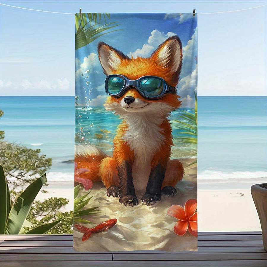 Ka Chen Muxi Strandtuch mit süßem Fuchs-Strandmuster in Weiß und Multicolour, weich und wasserabsorbierend, B: 40 cm, H: 60 cm - Bild 2