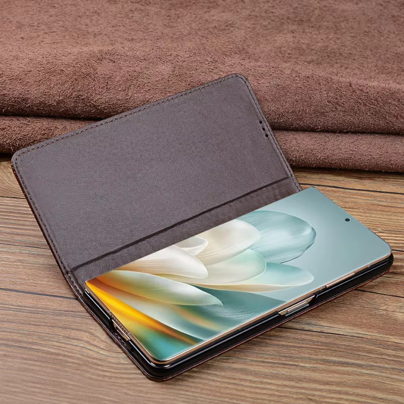 Wobiloo Luxus Echtleder Flip-Handyhülle für Honor Magic V5 und Honor Magic Vs3 in Beige und Schwarz - Bild 1