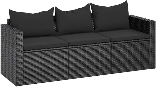 vidaXL 3-Sitzer-Gartensofa aus schwarzem PE-Rattan mit Polsterkissen und Metallrahmen - Bild 1