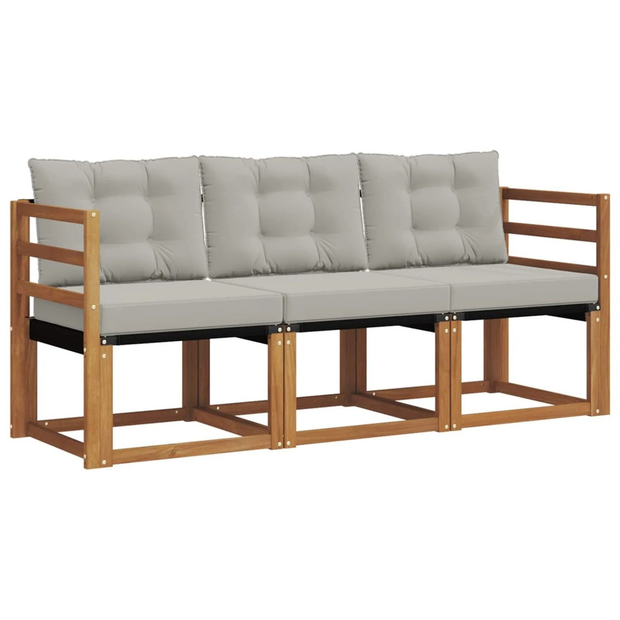 vidaXL Outdoor-Sofagarnitur 3-teilig aus Akazienholz und Textilene in Grau mit Kissen und Armlehnen - Bild 2