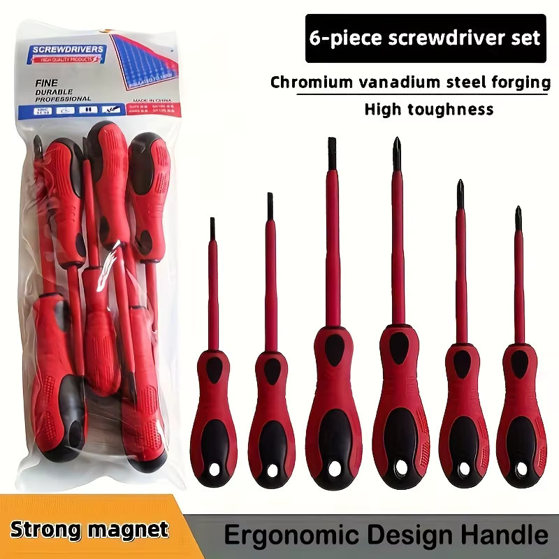 6er Set Schraubendreher mit Kreuz- und Schlitzkopf, magnetisch und mit ergonomischen gummierte Griffen - Bild 3