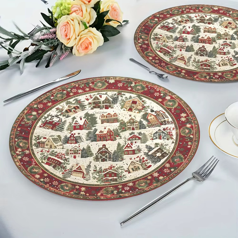 VIKAMA 4-teiliges Set wasserdichte Tischsets Snowy Village für Weihnachtsfeiern und Feiertage - Bild 2