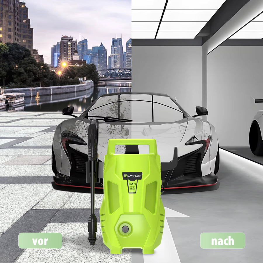 DayPlus Elektrische Hochdruckwaschmaschine in Grün mit 2300W, 2050PSI, 1.6GPM, verstellbarer Düse und Waschmitteltank für Auto, Terrasse und Garten - Bild 6