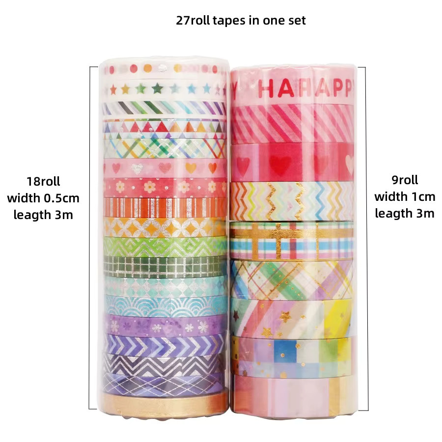 VALIOSOPA Regenbogen Washi Tape Set mit Goldfolie und Spitzenpapier, 27 Stück, Multicolor, Breite: 5 mm und 10 mm - Bild 2
