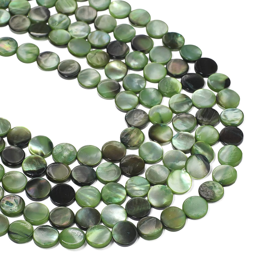 xilitata Perlmuttperlen, grüne Scheiben-Perlmuttperlen, 10 mm, Süßwassermuschelperlen - Bild 4