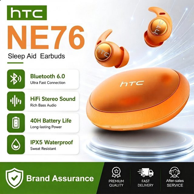 HTC NE76 Schlaf-Kopfhörer mit KI-Übersetzung, kabellose Bluetooth In-Ear Ohrhörer mit Geräuschunterdrückung und HIFI Stereo-Sound, Schwarz - Bild 1
