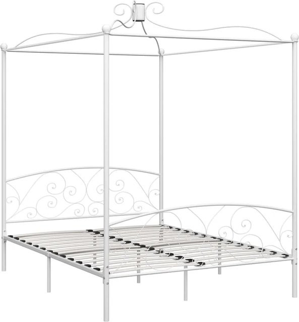 vidaXL Himmelbett-Gestell aus Metall in Weiß, B/T: 180 x 200 cm - Bild 1