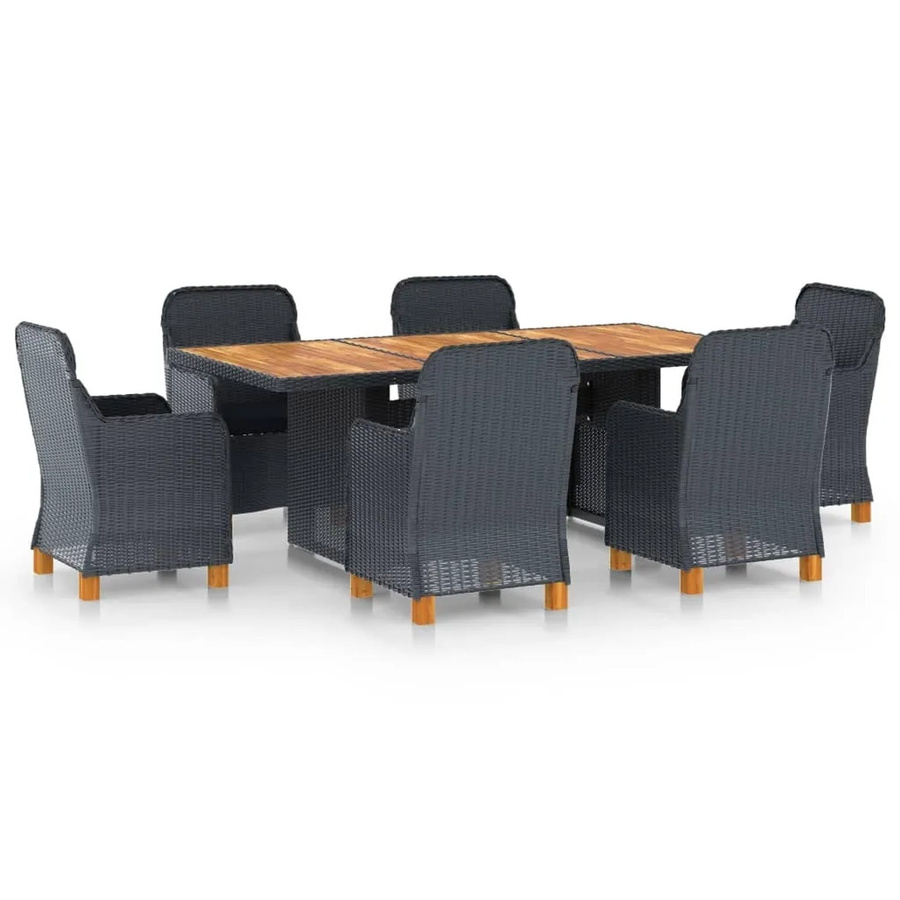 vidaXL 7-tlg Garten-Essgruppe aus Poly Rattan und Akazienholz in Dunkelgrau Modell 4 - Bild 2