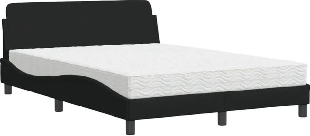 vidaXL Bett mit Matratze in Schwarz aus Kiefernholz und Stoff mit Schaumstofffüllung B/T/H: 120 x 200 cm - Bild 1
