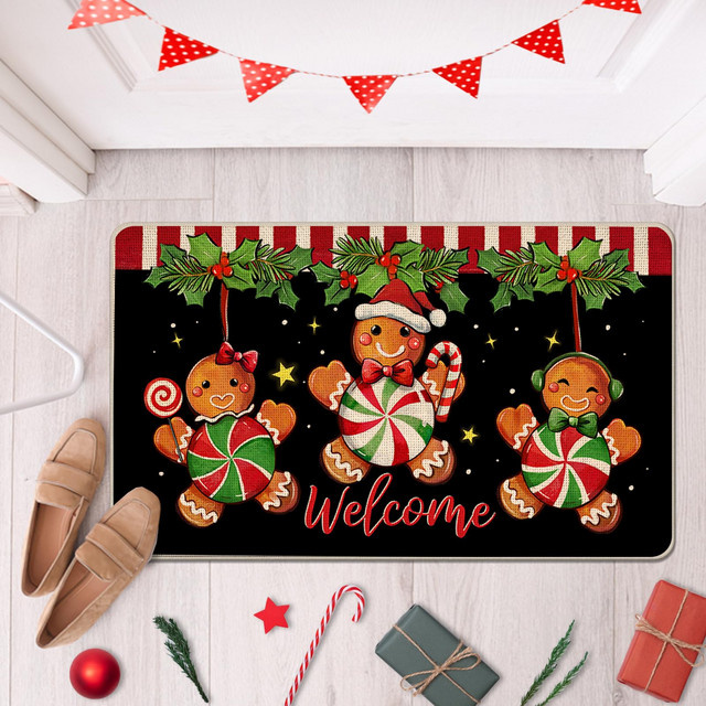 VIKAMA Weihnachtliche Fußmatte Lebkuchenmann, rutschfeste Eingangstteppich für Innen und Außen, Mehrfarbig, B: 60 cm, T: 40 cm - Bild 1