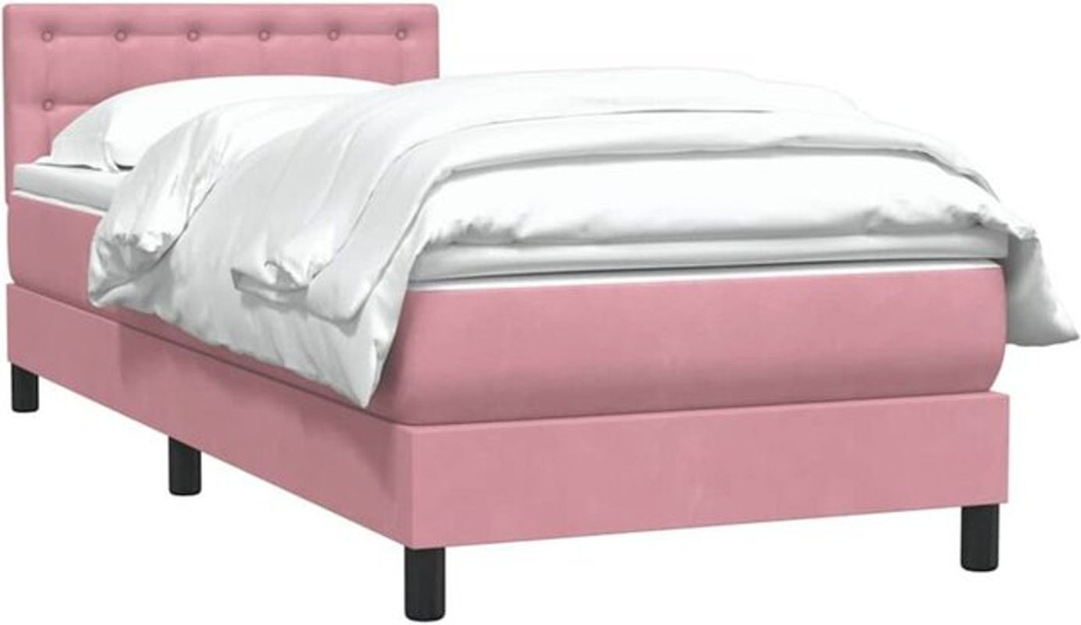 vidaxl Boxspringbett mit Matratze in Rosa und Weiß aus Samt, B/T/H: 80 x 220 x 78 cm - Bild 1
