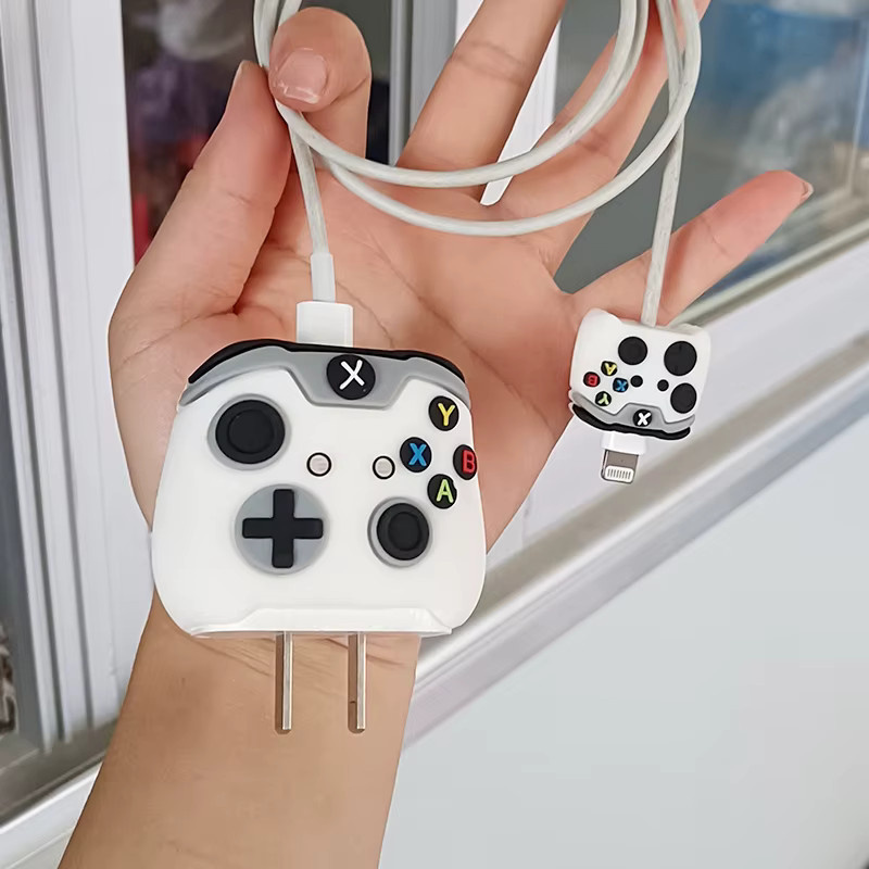 2er-Set USB-Kabel-Schutzhülle 3D Cartoon Dinosaurier und Spielkonsole in Weiß für iPhone und iPad Ladegeräte - Bild 1