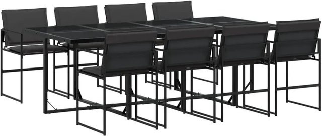 vidaXL 9-tlg. Garten-Essgruppe mit Textilene-Sitzflächen und Kissen in Schwarz mit Glastisch - Bild 1