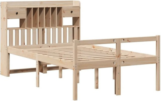 vidaXL Massivholzbett aus Kiefernholz mit Regal und Schubladen im rustikalen Design, B/T/H: 140 x 190 cm - Bild 1