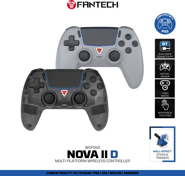 Fantech Nova IID WGP16D BT Kabelloser Gaming-Controller in Grau für PS5, PC, iOS und Android mit Bluetooth, Turbo-Funktion, Dual Sense Vibration und Hall-Joysticks - Bild 1