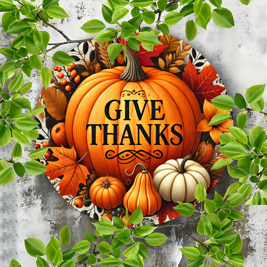 Potdemiel Vintage Thanksgiving Aluminium Metallschild mit Herbstkürbis und Blättern, Durchmesser: 20,32 cm - Bild 4