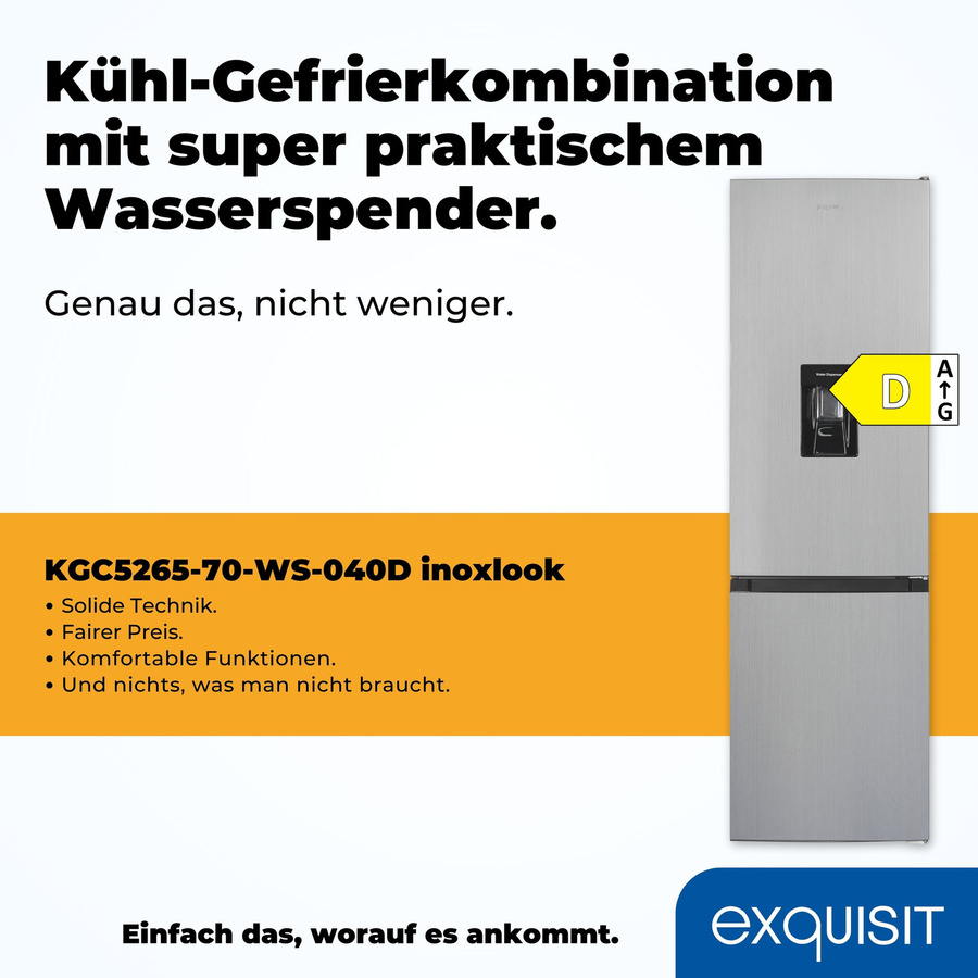 Exquisit KGC5265-70-WS-040D Kühl-Gefrierkombination in Silver Inoxlook, freistehend mit Gefrierfach unten, B/T/H: 56 x 66 x 179,5 cm - Bild 3
