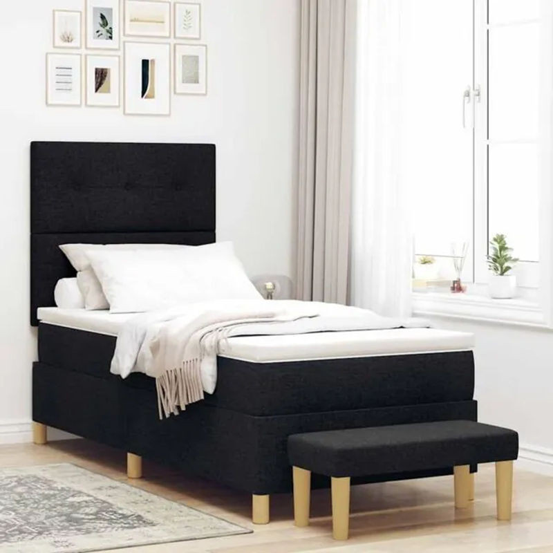 vidaXL Modernes Boxspringbett mit Matratze aus Stoff in Schwarz, B/T/H: 90 x 200 x 128 cm - Bild 1