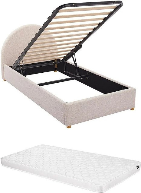 Vente-unique Bett Lirimo mit Bettkasten in Creme und Beige, Skandinavischer Stil, Breite: 103 cm, Höhe: 87 cm, Länge: 202 cm - Bild 1