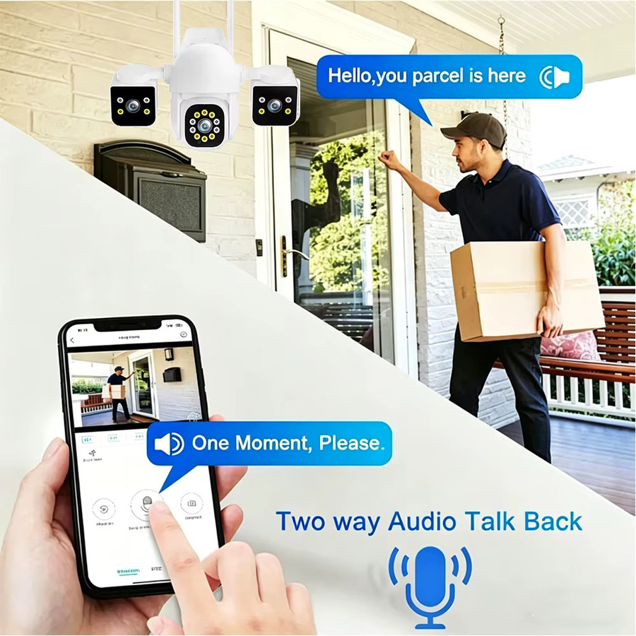 Jaxcam 8K 16MP WLAN PTZ Sicherheitskamera mit Drei-Linsen-Dreifach-Bildschirm, Zwei-Wege-Audio und Auto-Tracking, Weiß - Bild 5