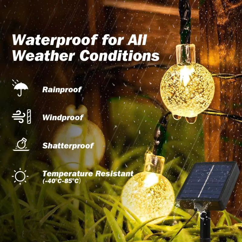 Solar-Lichterkette mit 60 LED-Kristallkugeln für den Außenbereich, wasserdicht und solarbetrieben mit 8 Modi für Garten, Terrasse und Party - Bild 4