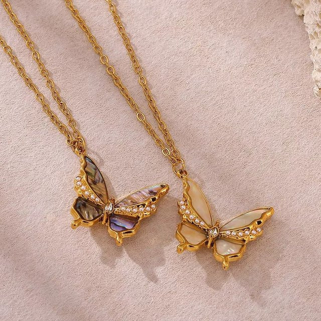 ETCAVCE Halskette Schmetterling, Edelstahl, Gold, Zirkonia, Damen - Bild 1