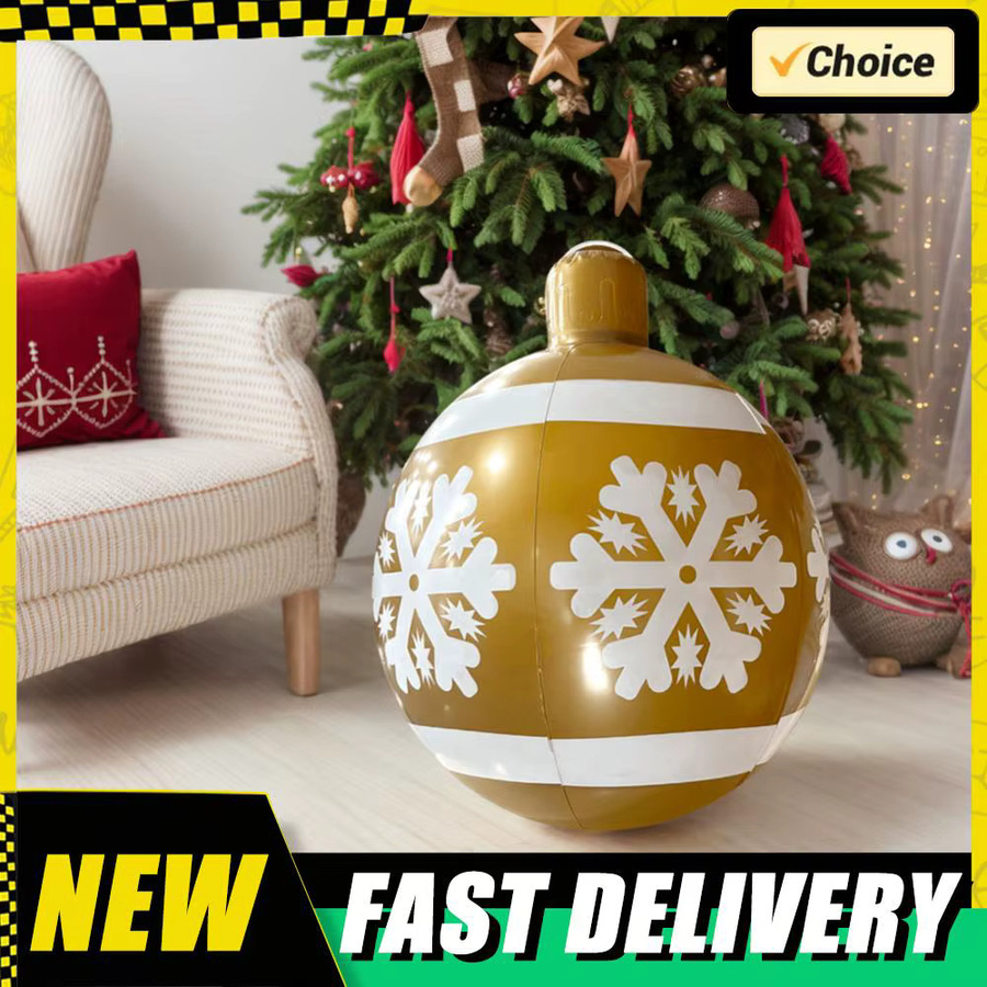 APWIKOGER Aufblasbare Weihnachtskugel in Gold mit floralem Design, 24 Zoll Weihnachtsdekoration für Außenbereich, Hof und Garten - Bild 3