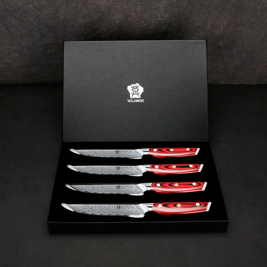 WILDMOK 4-teiliges Damaskus-Steakmesser-Set aus japanischem Super VG10-Stahl mit G10-Griff - Bild 2