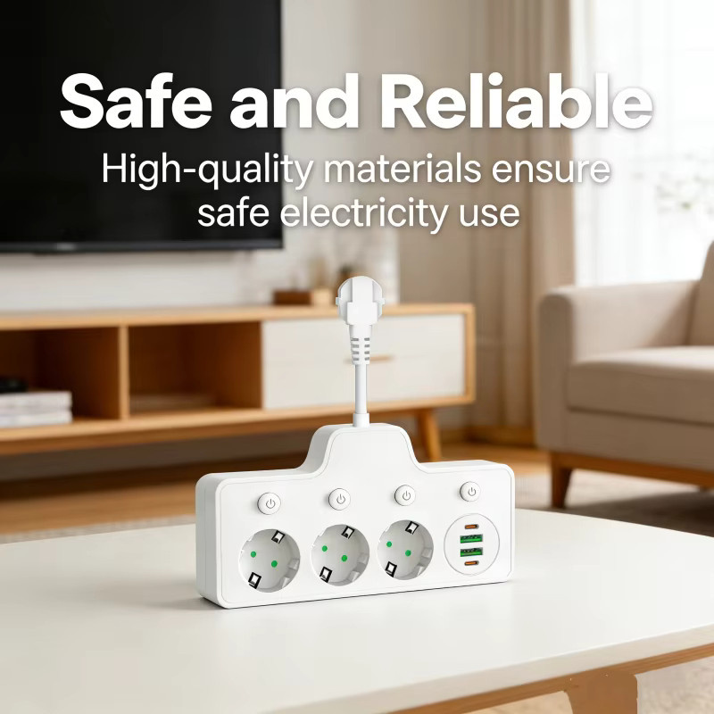 Netcosy Steckdosenleiste QL-1118U in Weiß mit 3 AC-Steckdosen, 2 USB-C Anschlüssen und Einzelschaltern zur Wandmontage - Bild 2