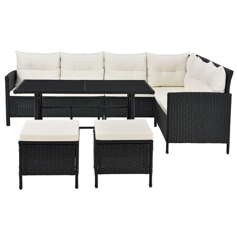 Juskys Gartenlounge Manacor Polyrattan Set in Schwarz mit cremefarbenen Bezügen - Bild 5