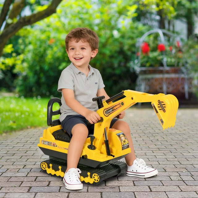 HOMCOM Kinder Rutscherfahrzeug Bagger Gelb mit Schaufel und Hupe, B/H/L: 24 x 58,5 x 78 cm - Bild 1