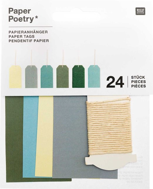 Rico Design Paper Poetry Papieranhänger groß grün 24 Stück B: 4,5 cm, H: 8 cm - Bild 1