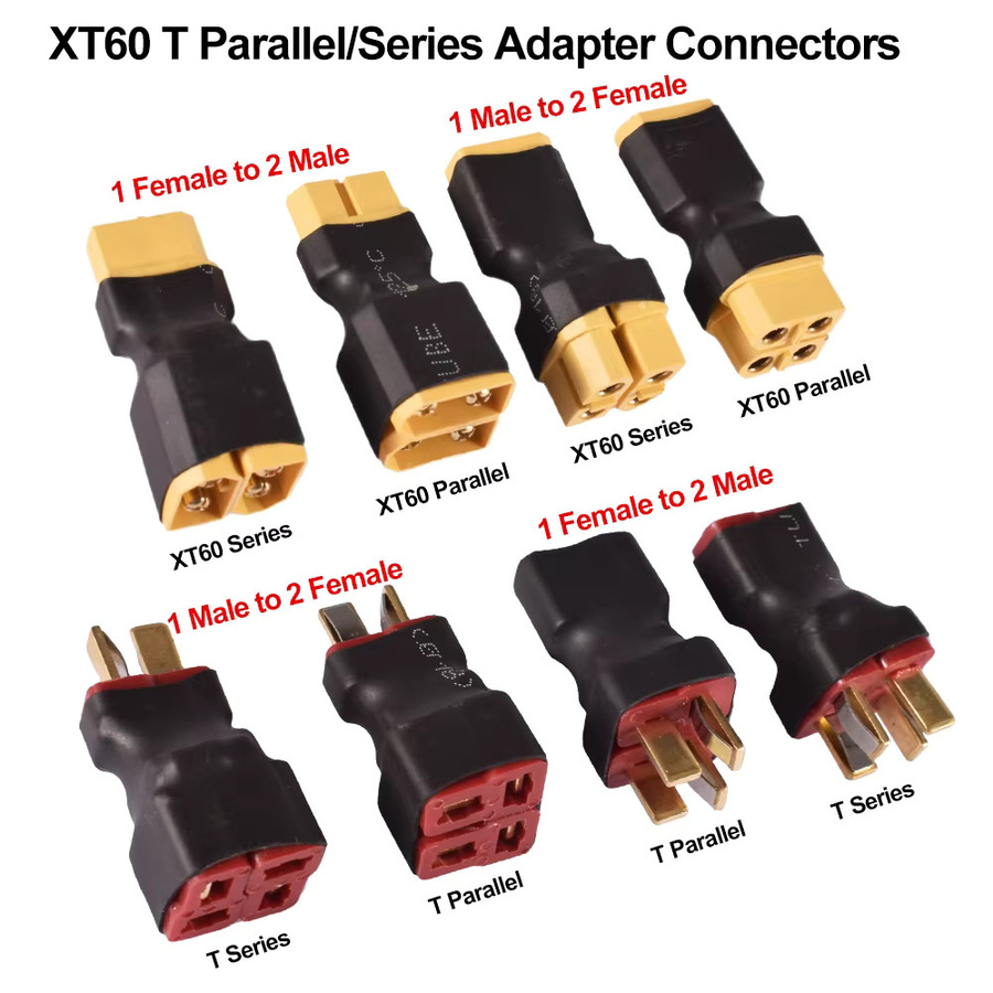 9IMOD XT60 Parallel- und Serien-Adapteranschlüsse für RC-Lipo-Batterien, 1 Buchse auf 2 Stecker oder 1 Stecker auf 2 Buchsen, transparent - Bild 2