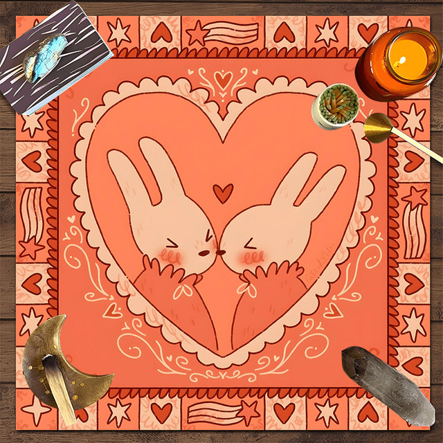 VIKAMA Love Rabbit Tarot-Kartentischdecke im Boho-Stil für deine Wahrsagungszeremonie und als Altartuch - Bild 1