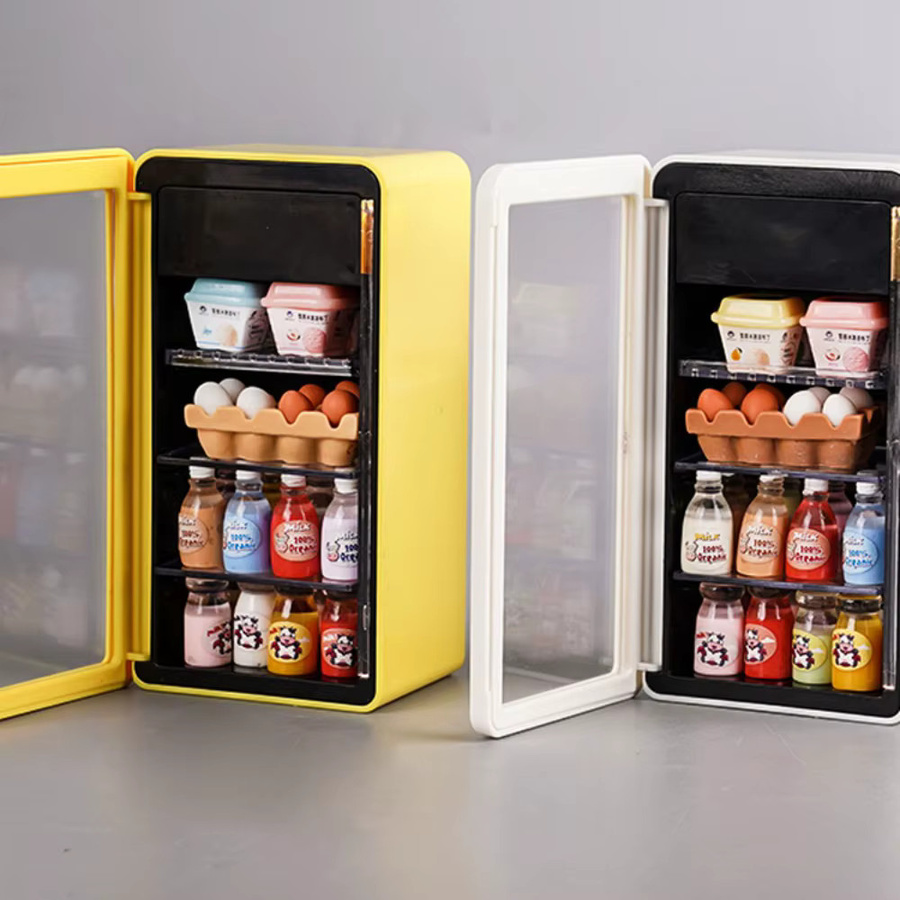 MSFTOYS Miniatur-Kühlschrank für Puppenhaus im Maßstab 1:12 mit Lichtfunktion, Rot - Bild 3