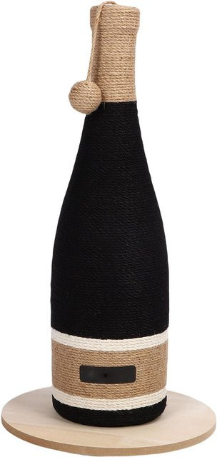 Katzenkratzbrett in Weinflaschenform von Aimo mit Saugnapfdesign, Farbe Schwarz, Material Holz und gestreiftem Muster - Bild 1