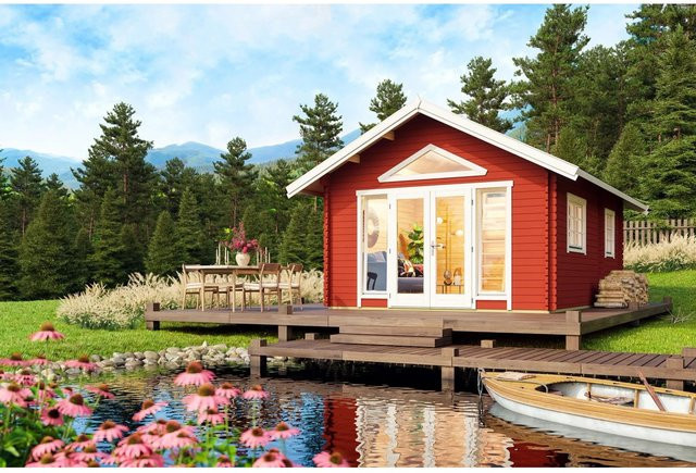 Lasita Blockbohlenhaus Caroline Gartenhaus mit Satteldach in Rot, B/H/T: 489,9 x 330,6 x 675 cm - Bild 1