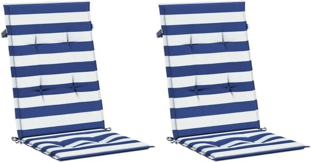 vidaXL Hochlehner-Auflagen 2er-Set aus Polyester, Blau-Weiß Gestreift, Wasserabweisend und UV-beständig, B/H: 120 x 50 cm - Bild 1