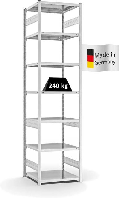 PROREGAL Fachbodenregal Stecksystem T-Profil Medium-Duty in Lichtgrau mit 7 Ebenen, H x B x T: 300 x 75 x 60 cm, Fachlast 240 kg - Bild 1